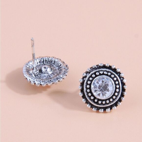 NEW DIAMOND VINTAGE STYLE SILVER STUD EARRINGS - Picture 3 of 8
